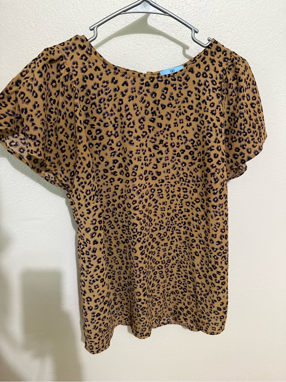 CeCe Tan Leopard Print Short Sleeve Blouse